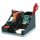 deflecto Silhouettes All-In-One Caddy, 6 Compartments, Plastic, 8.13 x 9.13 x 5.19, Black/Silver