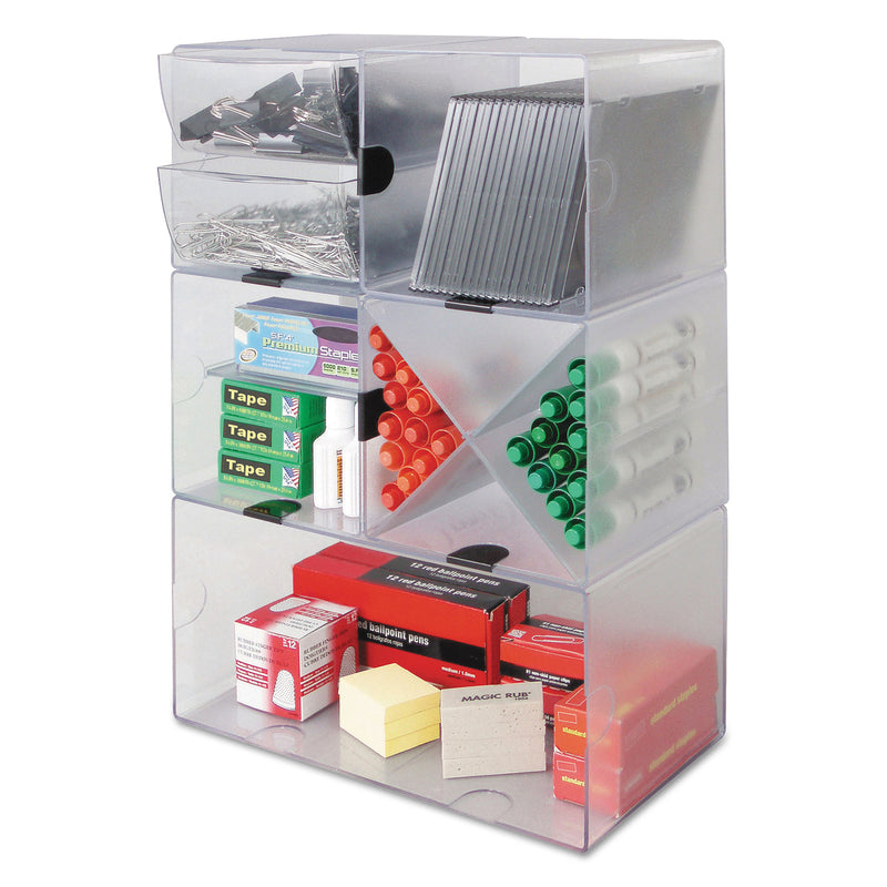 deflecto Stackable Cube Organizer, 1 Compartment, 6 x 6 x 6, Plastic, Clear