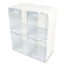 deflecto Tilt Bin Interlocking 4-Bin Organizer, Plastic, 4.63 x 4.88 x 5.5, White/Clear