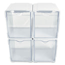 deflecto Tilt Bin Interlocking 4-Bin Organizer, Plastic, 4.63 x 4.88 x 5.5, White/Clear