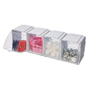 deflecto Tilt Bin Interlocking 4-Bin Organizer, Plastic, 4.63 x 4.88 x 5.5, White/Clear