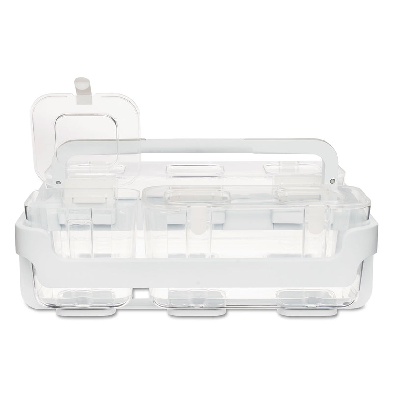 deflecto Stackable Caddy Organizer with S, M and L Containers, Plastic, 10.5 x 14 x 6.5, White Caddy/Clear Containers
