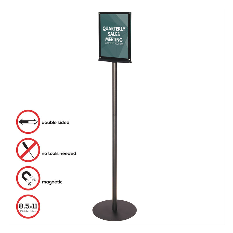 deflecto Double-Sided Magnetic Sign Display, 8.5 x 11 Insert, 56" Tall, Clear/Black