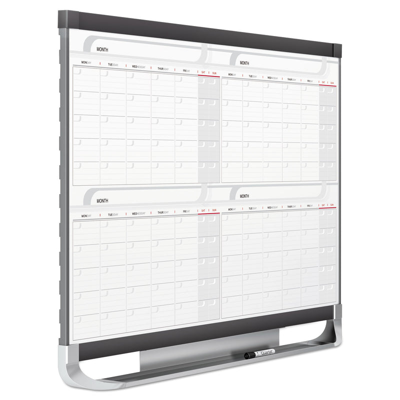 Quartet Prestige 2 Magnetic Total Erase 4-Month Calendar, 48 x 36, Graphite Color Frame