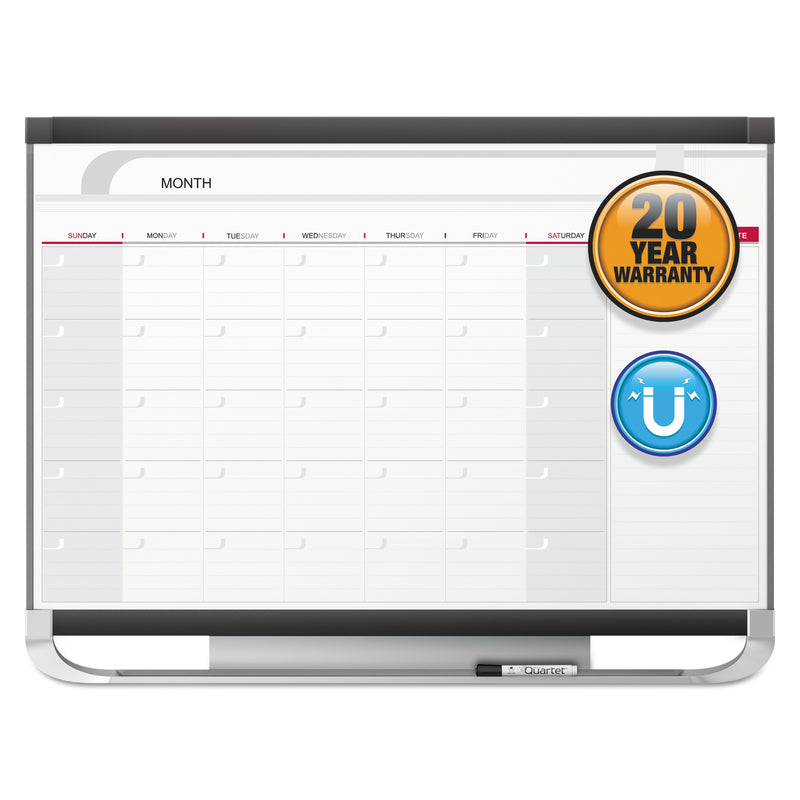 Quartet Prestige 2 Magnetic Total Erase Monthly Calendar, 36 x 24, Graphite Color Frame