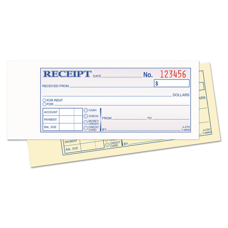 TOPS Money and Rent Receipt Books, Two-Part Carbonless, 2.75 x 7.19, 1/Page, 100 Forms
