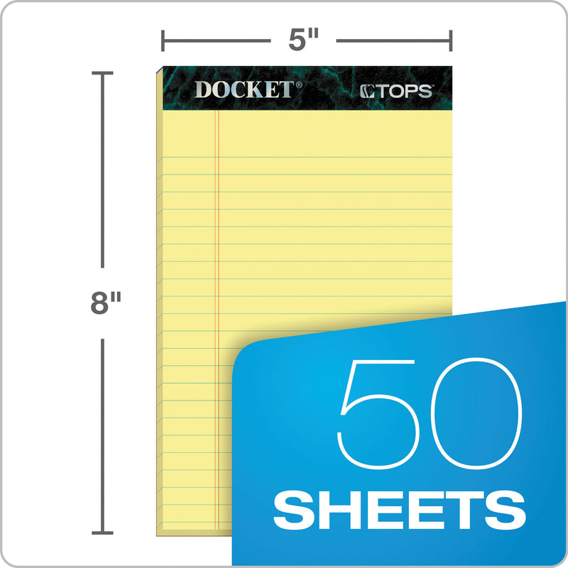 TOPS Docket Ruled Perforated Pads, Narrow Rule, 50 Canary-Yellow 5 x 8 Sheets, 12/Pack
