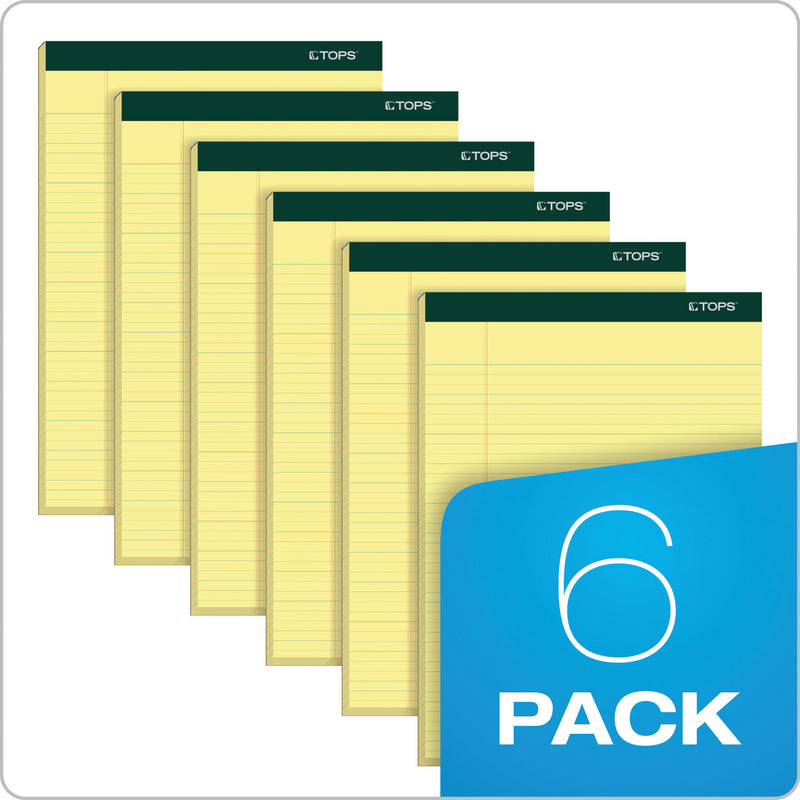 TOPS Double Docket Ruled Pads, Narrow Rule, 100 Canary-Yellow 8.5 x 11.75 Sheets, 6/Pack