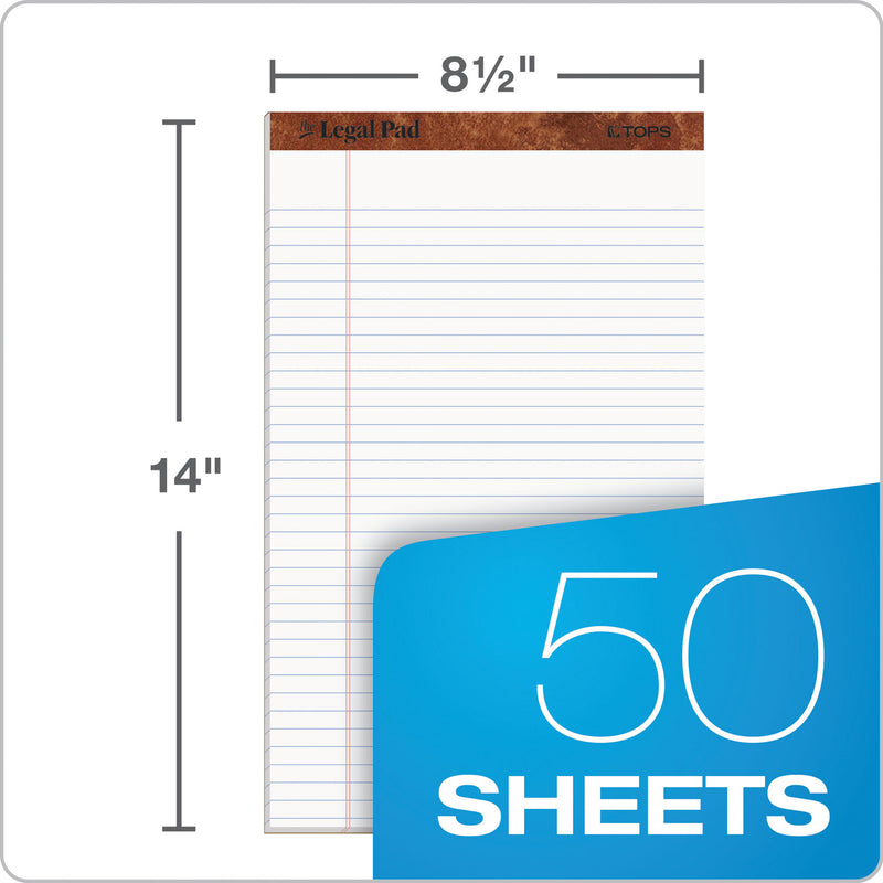 TOPS "The Legal Pad" Ruled Perforated Pads, Wide/Legal Rule, 50 White 8.5 x 14 Sheets, Dozen