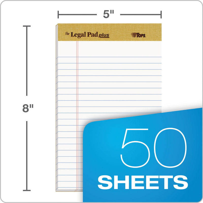 TOPS "The Legal Pad" Plus Ruled Perforated Pads with 40 pt. Back, Narrow Rule, 50 White 5 x 8 Sheets, Dozen
