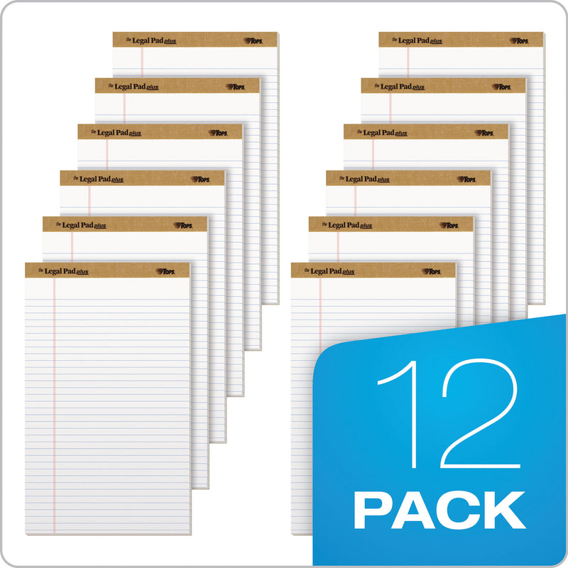 TOPS "The Legal Pad" Plus Ruled Perforated Pads with 40 pt. Back, Wide/Legal Rule, 50 White 8.5 x 14 Sheets, Dozen