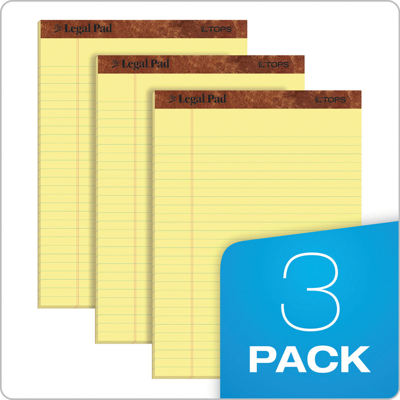 TOPS "The Legal Pad" Ruled Perforated Pads, Wide/Legal Rule, 50 Canary-Yellow 8.5 x 11 Sheets, 3/Pack