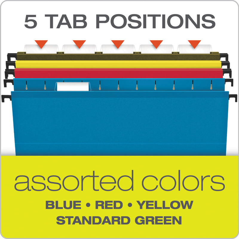 Pendaflex SureHook Hanging Pocket File, Letter Size, 1/5-Cut Tabs, Assorted Colors, 4/Pack