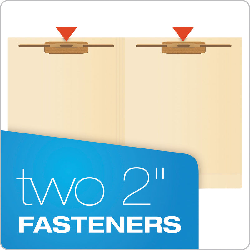Pendaflex Manila End Tab Expanding Fastener Folders, 2-Ply Tabs, 2 Fasteners, Letter Size, 11-pt Manila Exterior, 50/Box
