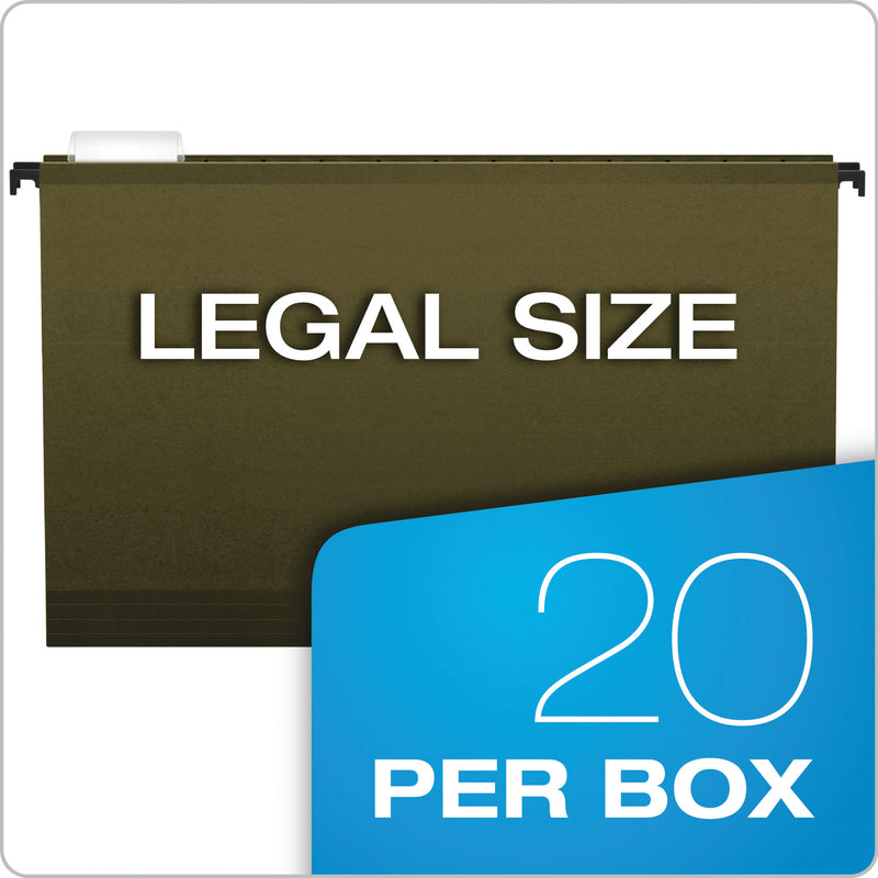 Pendaflex SureHook Hanging Folders, Legal Size, 1/5-Cut Tabs, Standard Green, 20/Box