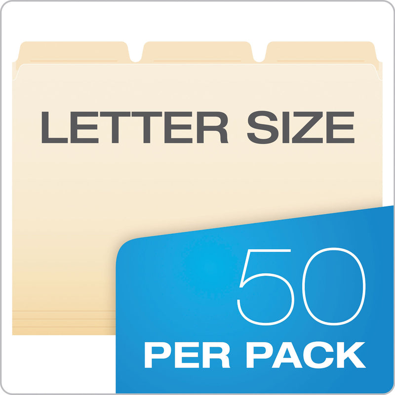 Pendaflex Ready-Tab Reinforced File Folders, 1/3-Cut Tabs: Assorted, Letter Size, Manila, 50/Pack