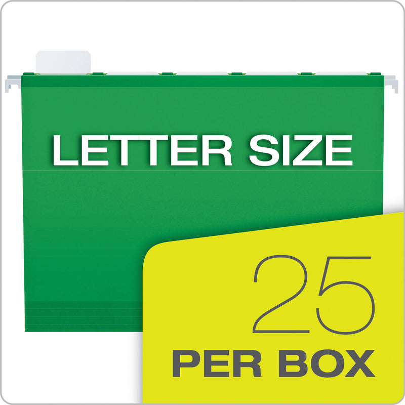 Pendaflex Ready-Tab Colored Reinforced Hanging Folders, Letter Size, 1/5-Cut Tabs, Bright Green, 25/Box