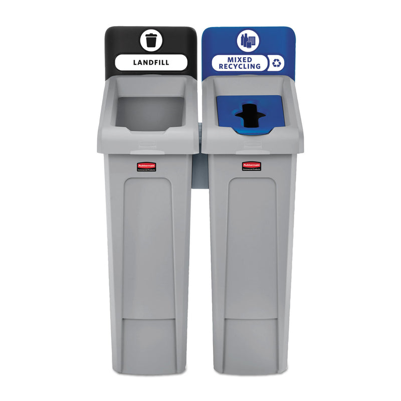 Rubbermaid Slim Jim Recycling Station Kit, 46 gal, 2-Stream Landfill/Mixed Recycling