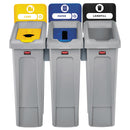 Rubbermaid Slim Jim Recycling Station Kit, 69 gal, 3-Stream Landfill/Paper/Bottles/Cans