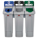 Rubbermaid Slim Jim Recycling Station Kit, 69 gal, 3-Stream Landfill/Mixed Recycling