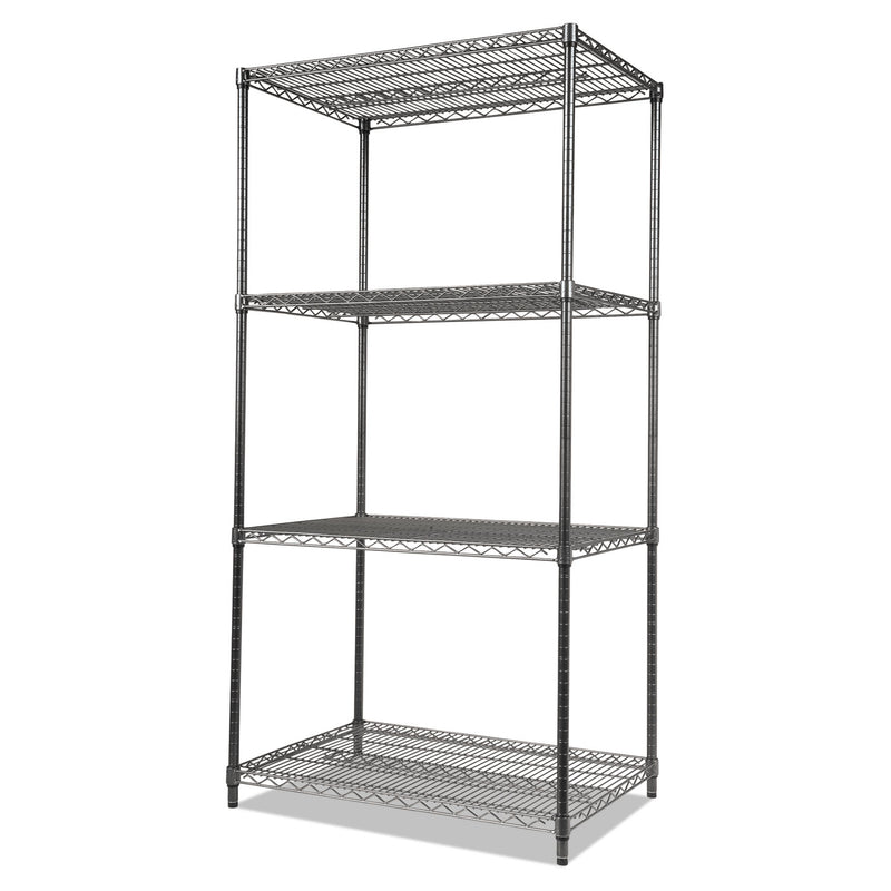 Alera Wire Shelving Starter Kit, Four-Shelf, 36w x 18d x 72h, Black Anthracite