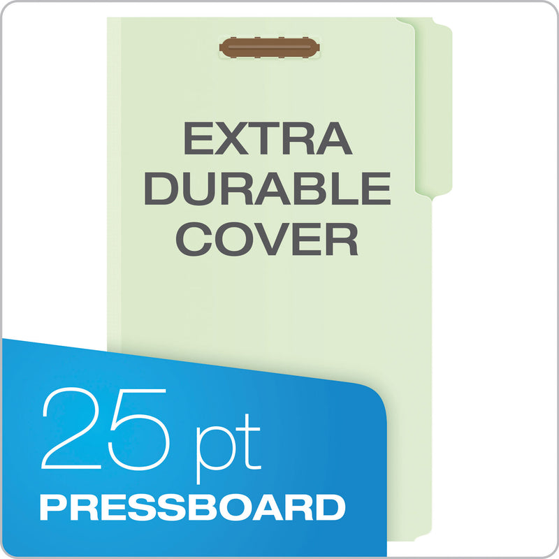 Pendaflex Heavy-Duty Pressboard Folders w/ Embossed Fasteners, Legal Size, Green, 25/Box