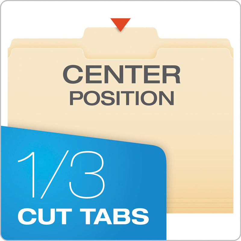 Pendaflex Manila File Folders, 1/3-Cut Tabs: Center Position, Letter Size, 0.75" Expansion, Manila, 100/Box