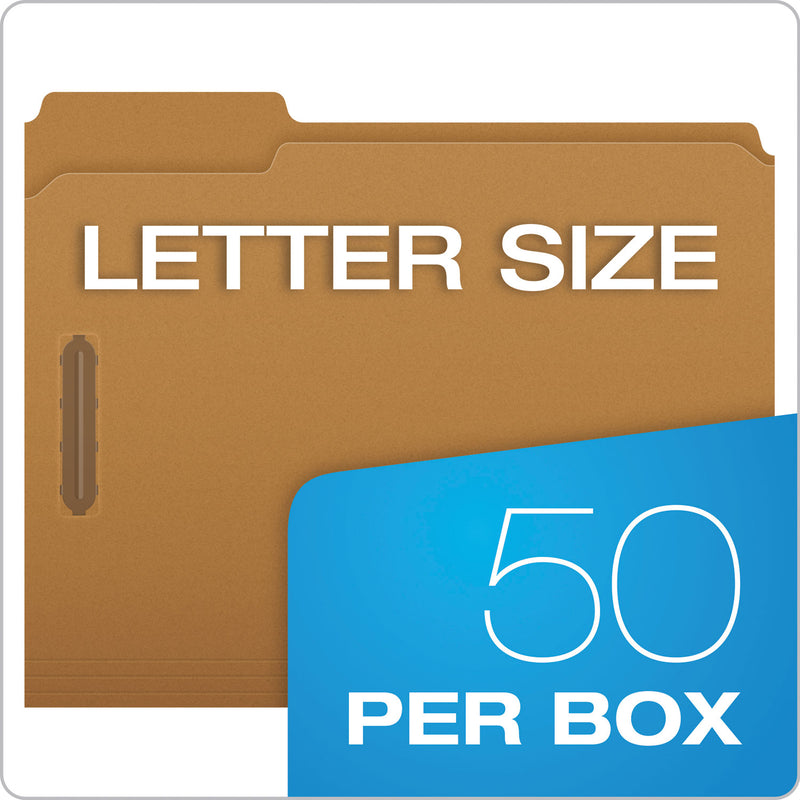 Pendaflex Kraft Fastener Folders, 1/3-Cut Tabs: Assorted, 2 Fasteners, Letter Size, Kraft Exterior, 50/Box