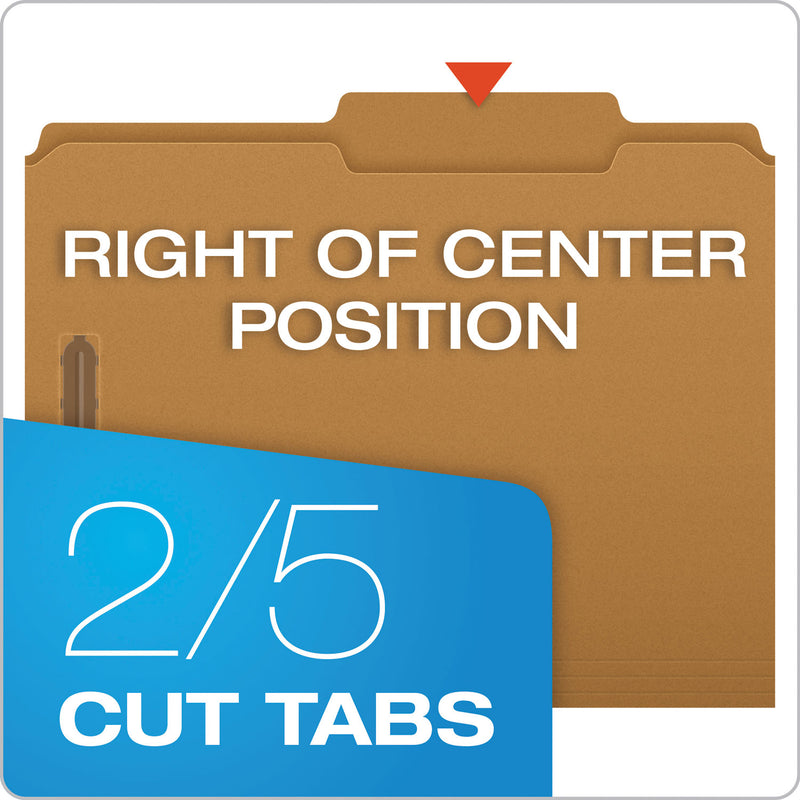 Pendaflex Kraft Fastener Folders, 2/5-Cut Tabs: Right of Center, 2 Fasteners, Letter Size, Kraft Exterior, 50/Box