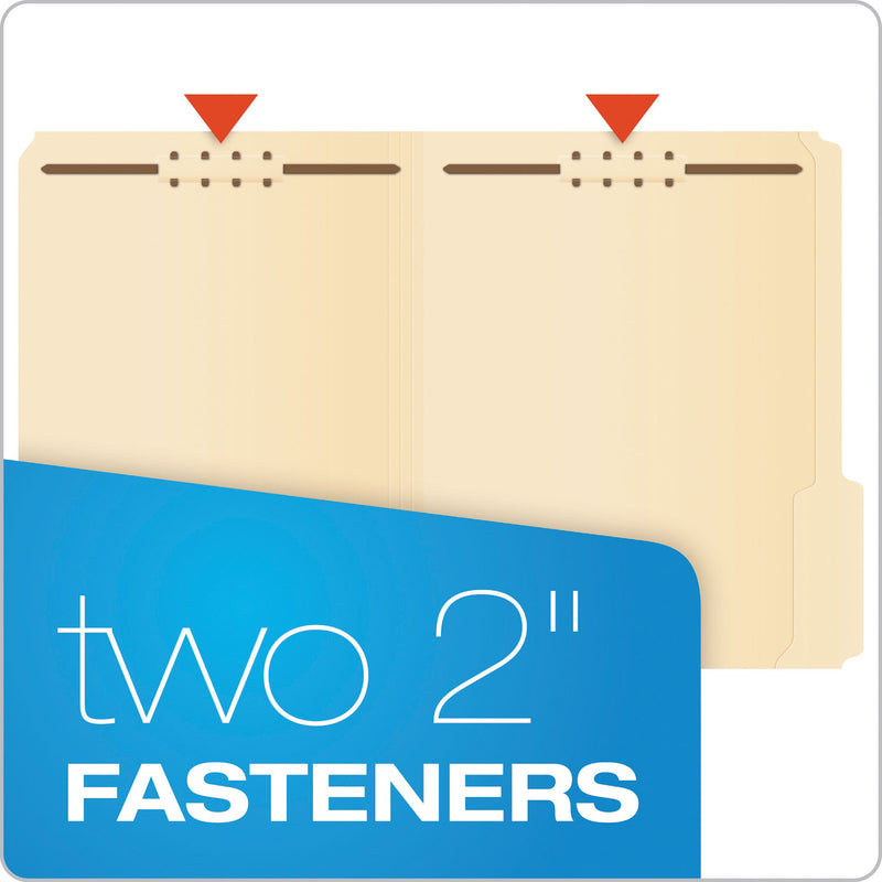 Pendaflex Manila Fastener Folders, 1/3-Cut Tabs: Assorted, 2 Fasteners, Letter Size, Manila Exterior, 50/Box