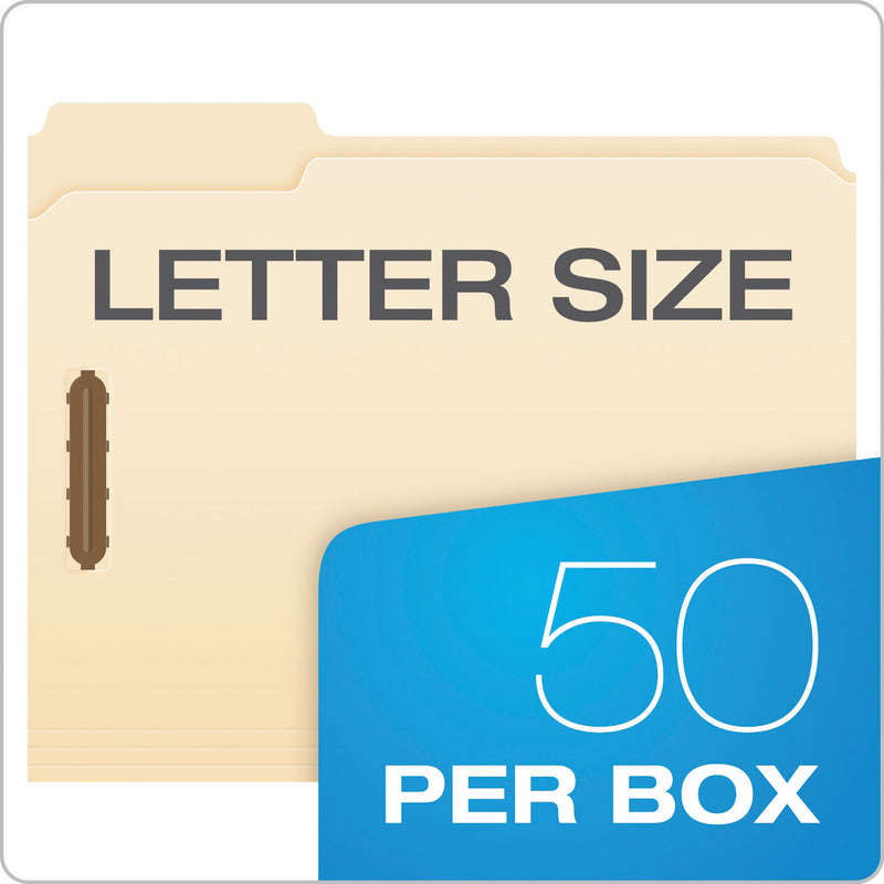 Pendaflex Manila Fastener Folders, 1/3-Cut Tabs: Assorted, 2 Fasteners, Letter Size, Manila Exterior, 50/Box