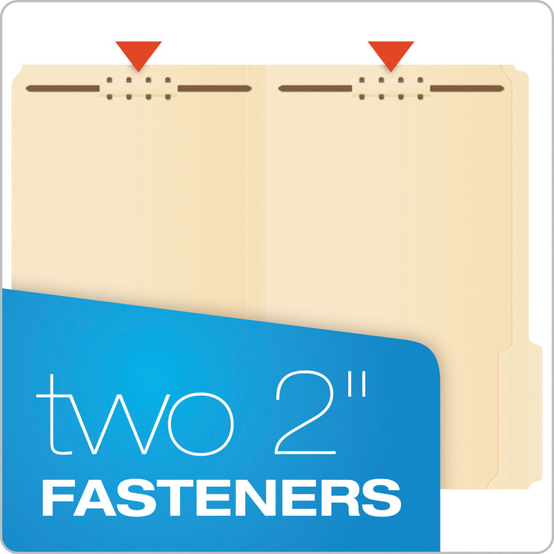 Pendaflex Manila Fastener Folders, 1/3-Cut Tabs: Assorted, 2 Fasteners, Legal Size, Manila Exterior, 50/Box