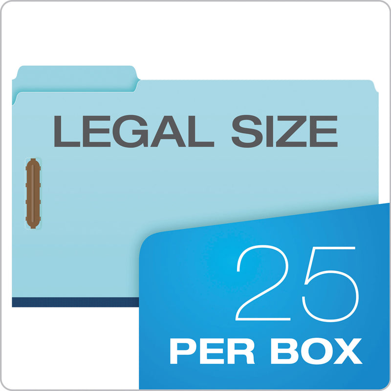 Pendaflex Heavy-Duty Pressboard Folders with Embossed Fasteners, Legal Size, Blue, 25/Box