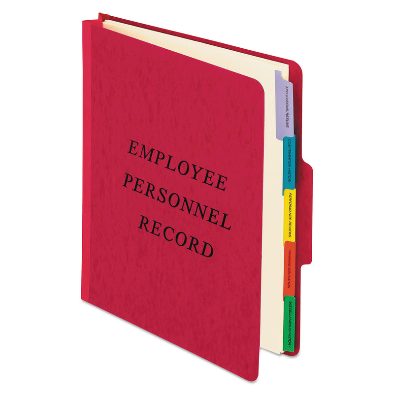 Pendaflex Vertical-Style Personnel Folders, 5 Manila Dividers with 1/5-Cut Tabs, 2 Fasteners, Letter Size, Red Exterior