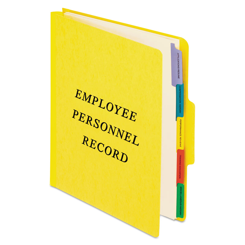 Pendaflex Vertical-Style Personnel Folders, 5 Manila Dividers with 1/5-Cut Tabs, 2 Fasteners, Letter Size, Yellow Exterior