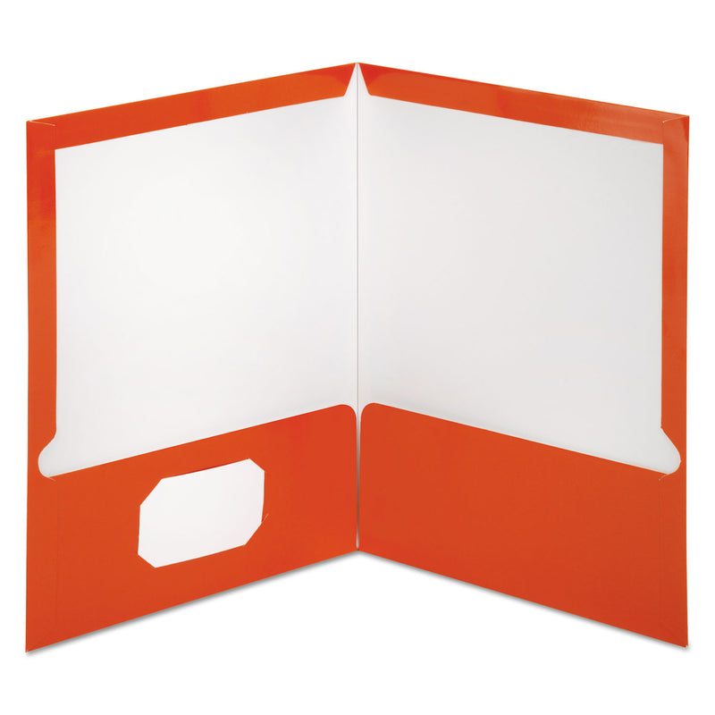 Oxford Two-Pocket Laminated Paper Folder, 100-Sheet Capacity, 11 x 8.5, Metallic Copper, 25/Box