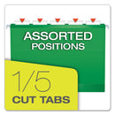 Pendaflex Colored Reinforced Hanging Folders, Letter Size, 1/5-Cut Tabs, Bright Green, 25/Box