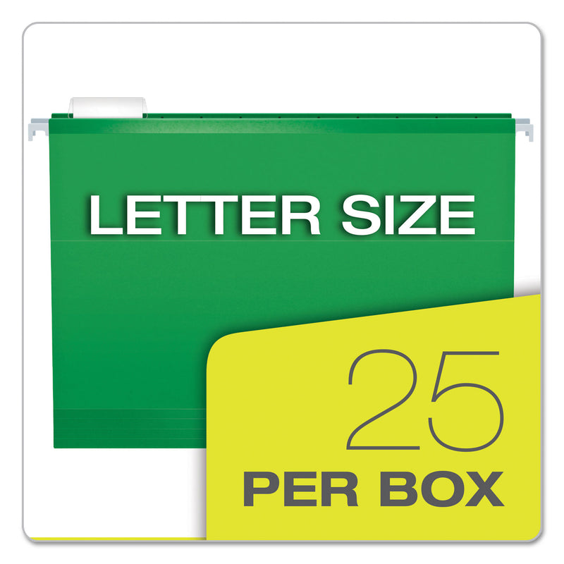 Pendaflex Extra Capacity Reinforced Hanging File Folders with Box Bottom, 2" Capacity, Letter Size, 1/5-Cut Tabs, Bright Green, 25/Box
