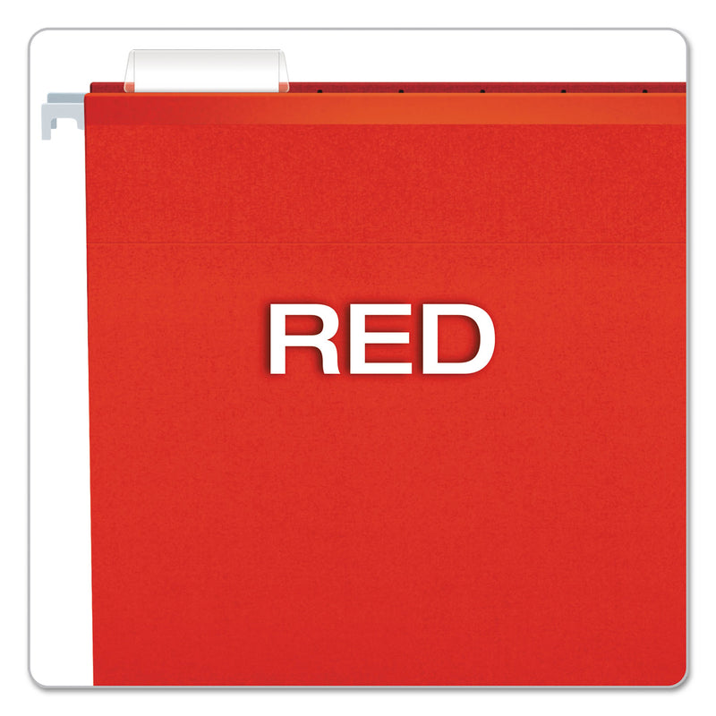 Pendaflex Extra Capacity Reinforced Hanging File Folders with Box Bottom, 2" Capacity, Legal Size, 1/5-Cut Tabs, Red, 25/Box