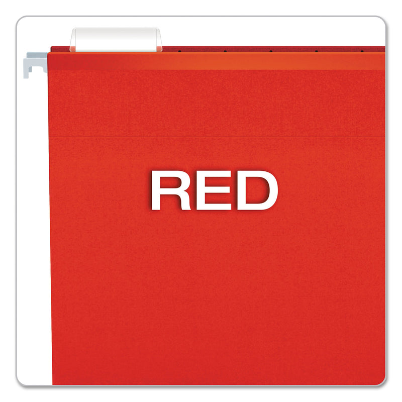 Pendaflex Colored Reinforced Hanging Folders, Legal Size, 1/5-Cut Tabs, Red, 25/Box