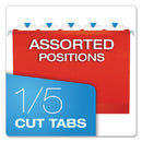 Pendaflex Extra Capacity Reinforced Hanging File Folders with Box Bottom, 2" Capacity, Letter Size, 1/5-Cut Tabs, Red, 25/Box