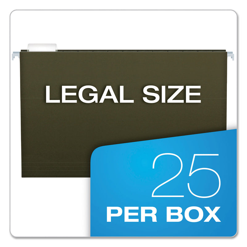 Pendaflex Extra Capacity Reinforced Hanging File Folders with Box Bottom, 4" Capacity, Legal Size, 1/5-Cut Tabs, Green, 25/Box