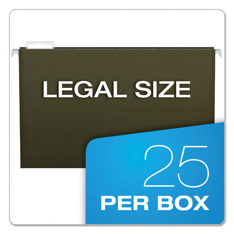 Pendaflex Extra Capacity Reinforced Hanging File Folders with Box Bottom, 1" Capacity, Legal Size, 1/5-Cut Tabs, Green, 25/Box