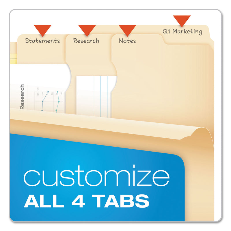 Pendaflex Divide It Up File Folder, 1/2-Cut Tabs: Assorted, Letter Size, 0.75" Expansion, Manila, 24/Pack