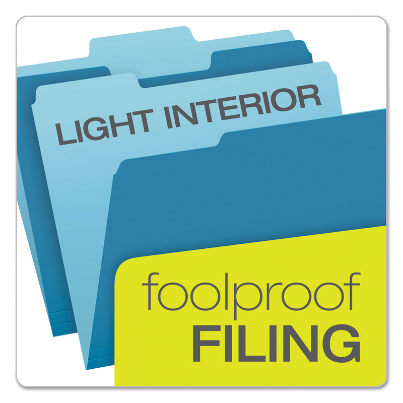 Pendaflex Colored File Folders, 1/3-Cut Tabs: Assorted, Letter Size, Blue/Light Blue, 100/Box