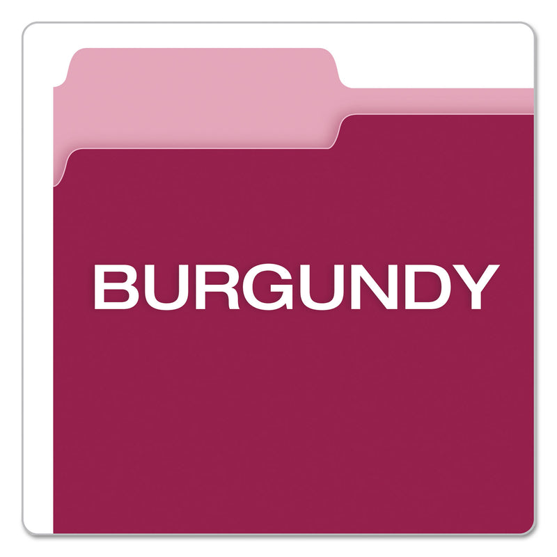Pendaflex Colored File Folders, 1/3-Cut Tabs: Assorted, Letter Size, Burgundy/Light Burgundy, 100/Box
