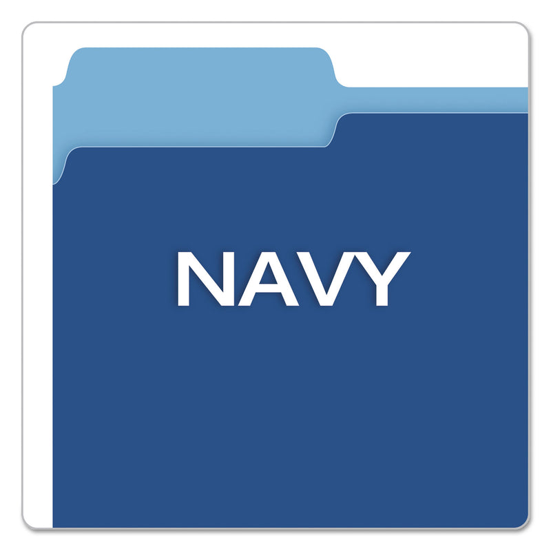 Pendaflex Colored File Folders, 1/3-Cut Tabs: Assorted, Letter Size, Navy Blue/Light Blue, 100/Box