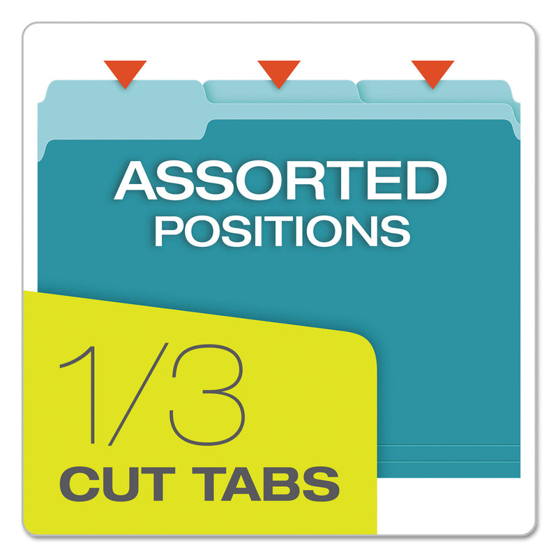 Pendaflex Colored File Folders, 1/3-Cut Tabs: Assorted, Letter Size, Teal/Light Teal, 100/Box
