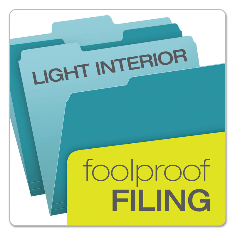 Pendaflex Colored File Folders, 1/3-Cut Tabs: Assorted, Letter Size, Teal/Light Teal, 100/Box