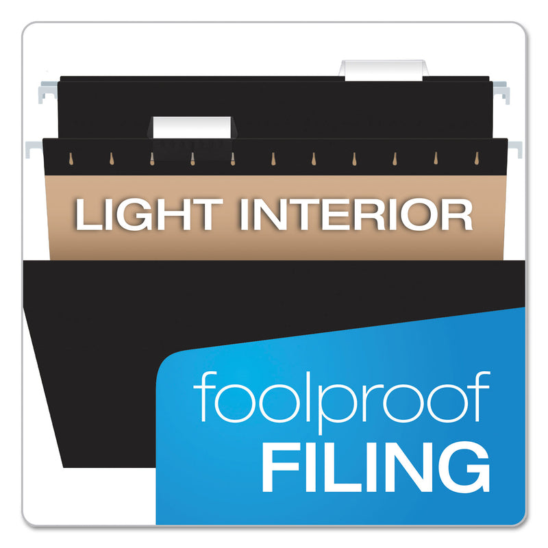 Pendaflex Colored Hanging Folders, Letter Size, 1/5-Cut Tabs, Black, 25/Box
